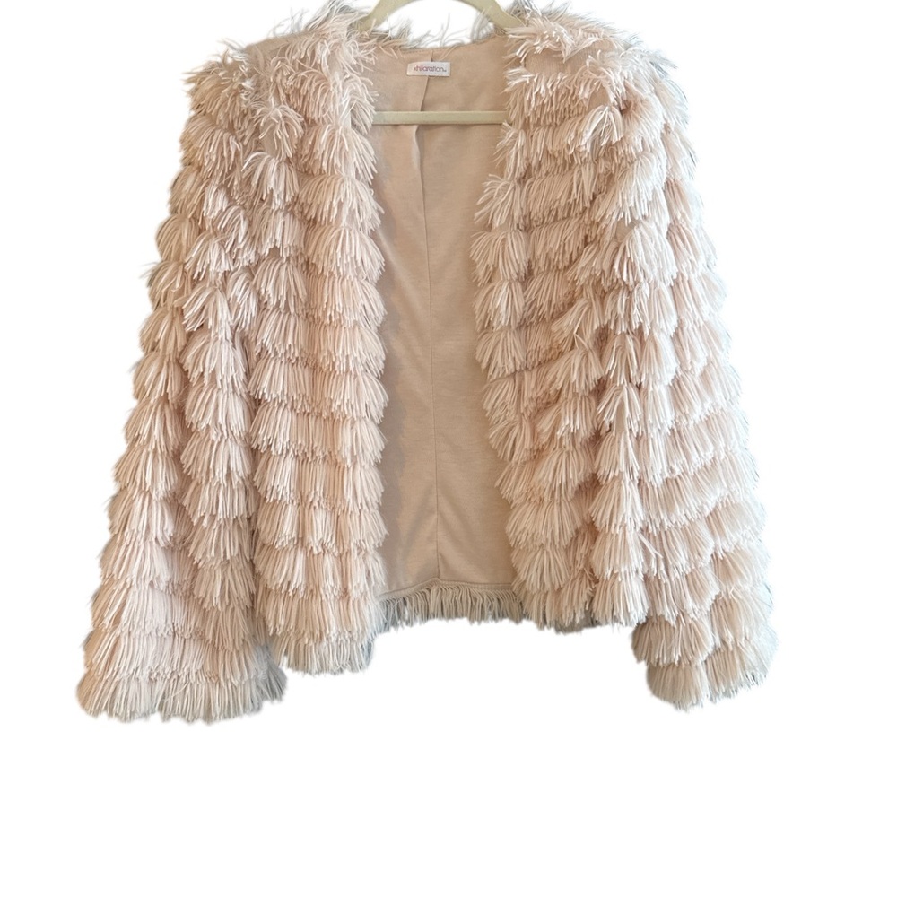 Xhilaration Cream Teddy Fringe Jacket